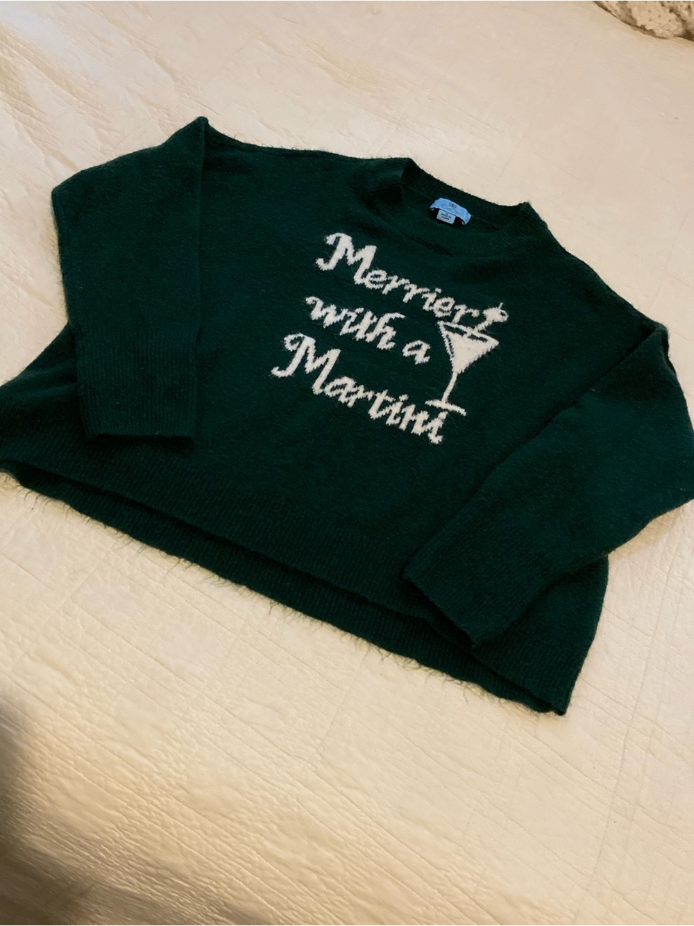 CeCe Forest Green Graphic Crewneck Holiday Sweater